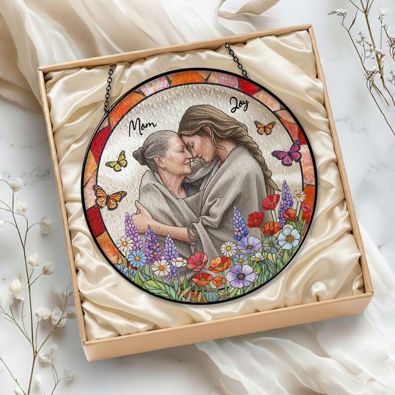 Custom Photo Portrait Stained Glass Suncatcher Gift for Mom,mum Gift ...