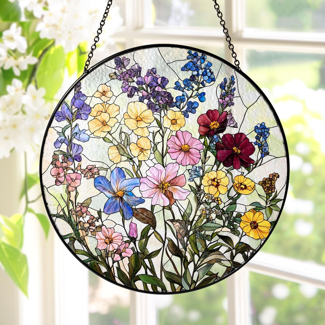 Stained Glass Wildflowers Suncatcher Mother's Day Gift Wildflowers ...
