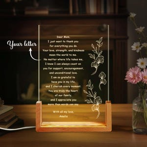 Luz de noche con letra escrita a mano personalizada, luz de noche LED para madre, regalo para mamá, regalo para el día de la madre, regalos de cumpleaños para abuela, nana y mamá