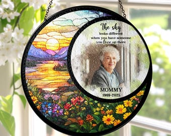 Memorial Stained Glass Suncatcher Sympathy Gift Custom Photo Family Memorial Gift, Loss Of Mom Gift, Dad Remembrance Gift, In Loving Memory