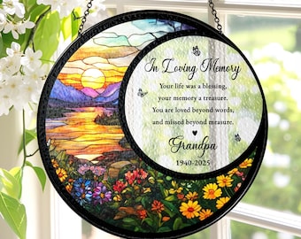 Memorial Stained Glass Suncatcher Sympathy Gift, Family Memorial Ornament Loss Of Mom Gift, Dad Remembrance Gift, In Loving Memory, Mom Loss
