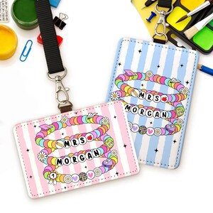 Personalized Teacher Back To School Gift, Custom Teacher Leather ID Card Holder, Custom Teacher Lanyard Accessories, Teacher School Supplies