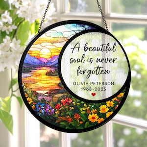 Personalized Memorial Gift Stained Glass Suncatcher, Condolences Gift Memorial Day Glass Ornament, Gift for Grieving, Remembrance Gift Decor