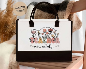 Personalized Teacher Bag, Teacher Tote Bag, Boho Floral Teacher Bag, Custom Teacher Bag, Back to School Gift, Teacher Appreciation Gift