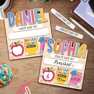 Personalized First And Last Day School Sign, Back to School Sign, Kindergarten 1st Day of School Sign, First Day School Wooden School Board