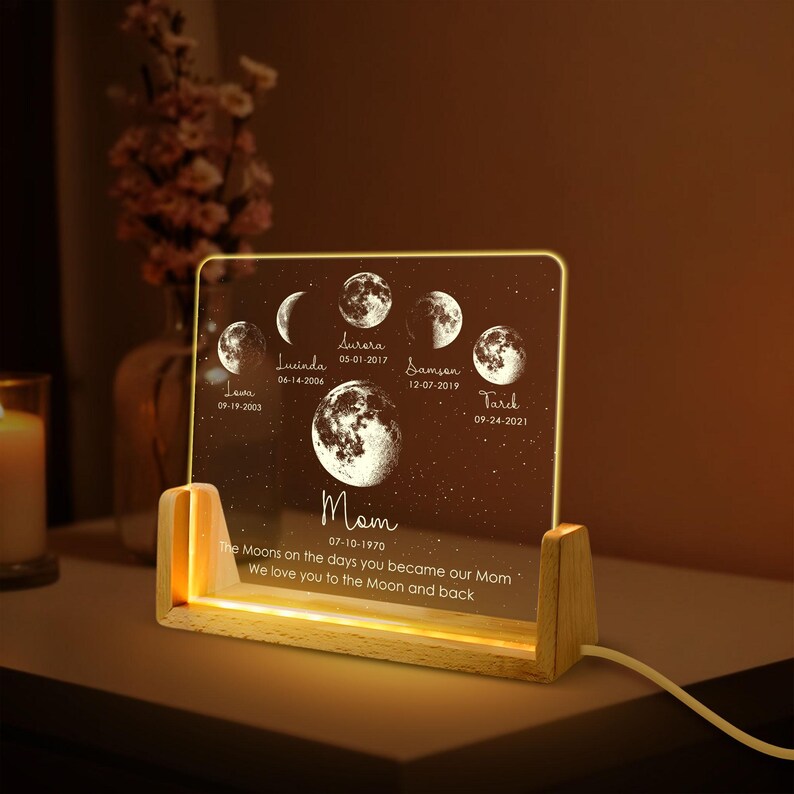 Personalized Moons Phase by Date With Song LED Night Light With Kids Name Father's Day, Mother's Personalized Moons Phase by Date With Song LED Night Light With Kids Name Father's Day, Mother's