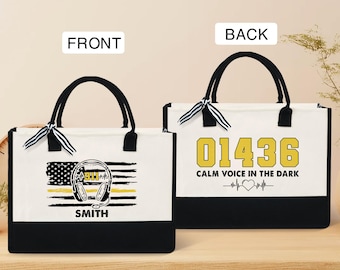 Personalized 911 Dispatcher Tote Bag Gift, 911 American Flag Emergency Dispatcher Department Team Gift, Emd Emt Police First Responder Gift