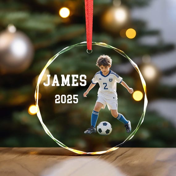 Personalized Photo Soccer Ornament, Football Keepsake Gifts Christmas Tree Decoration, Sport Yearly Milestone, Mom Dad Grandparents Gift
