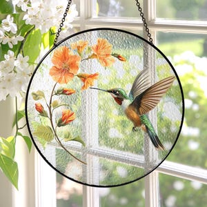 Stained Glass Hummingbird Suncatcher Mom Gifts, Hummingbird Glass Window Hangings, Bird Flower Suncatcher, Mothers Day Gift For Mom Grandma