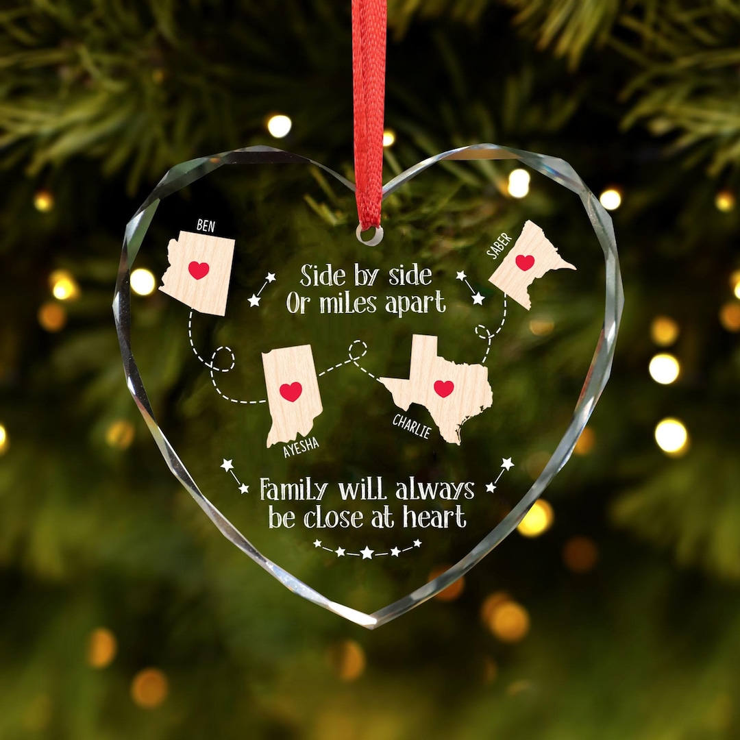 Personalized Family Long Distance Ornament, Side by Side or Miles Apart