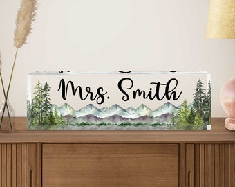 Personalized Name Plate for Desk,  Teacher Name Plate, Custom Name Sign, Mountain Teacher Sign, Desk Decor, Adventure Theme Office Decor