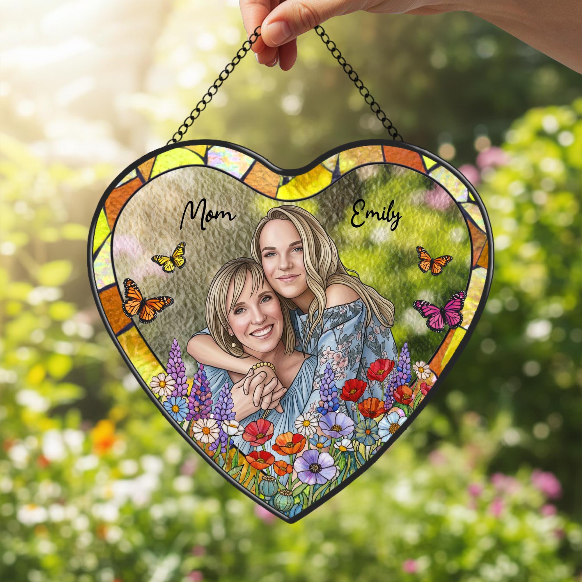 Custom Photo Portrait Stained Glass Suncatcher Gift for Mom,mum Gift ...