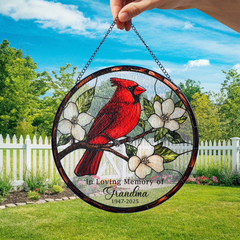 Personalized Memorial Stained Glass Suncatcher, Cardinal Glass Decor ...