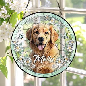 Personalized Pet Portrait Stained Glass Suncatcher, Custom Dog Portrait from Photo, Dog Portrait Art Suncatcher, Stained Glass Dog Memorial
