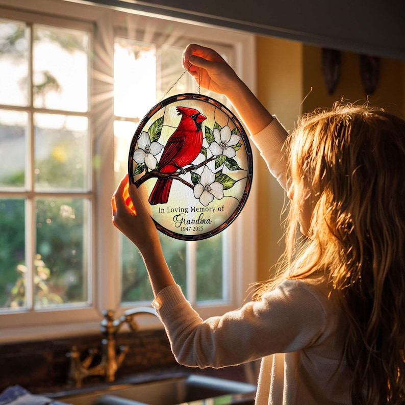 Personalized Memorial Stained Glass Suncatcher, Cardinal Glass Decor ...