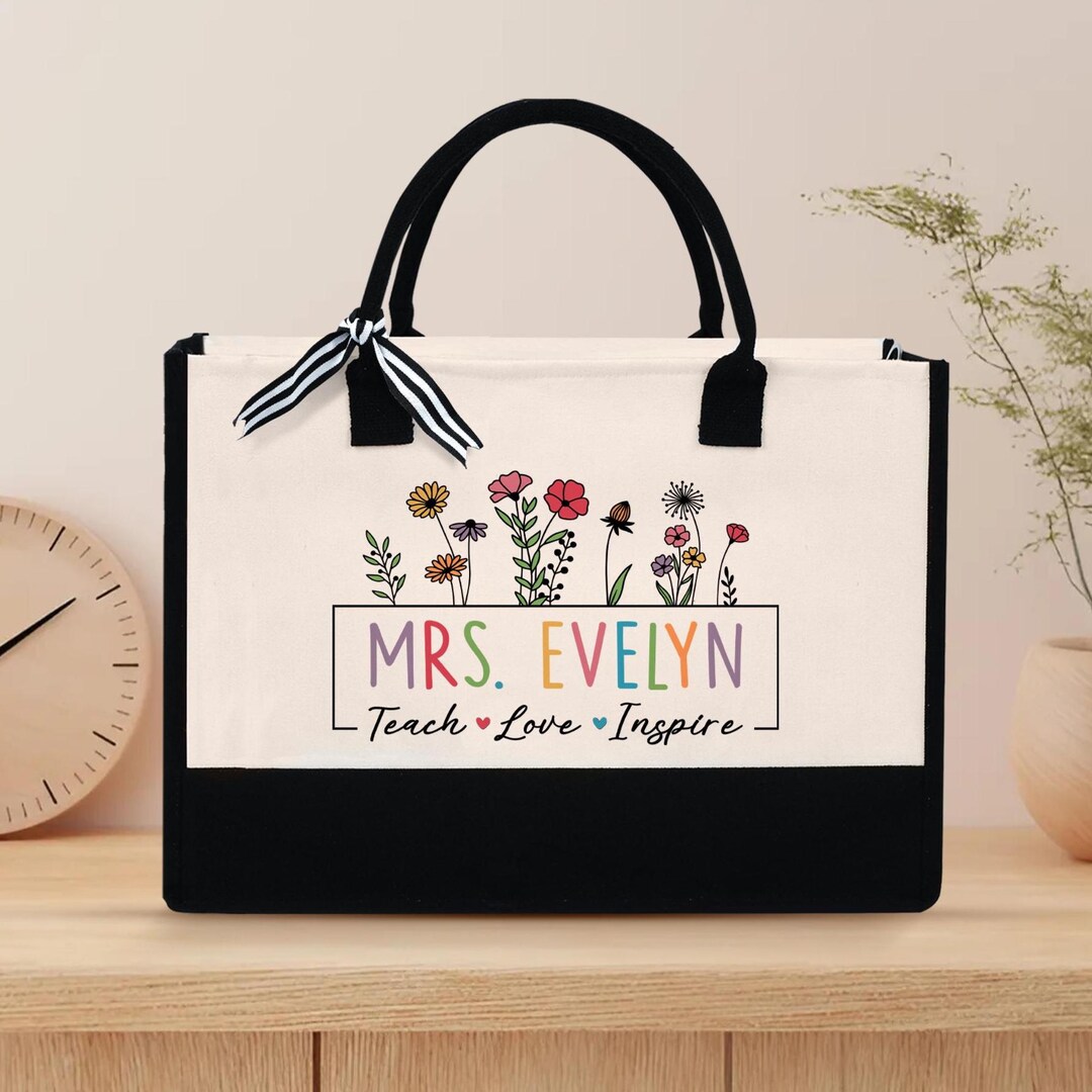 Teacher Appreciation Gift Canvas Tote Bag, Teacher Life Personalized ...