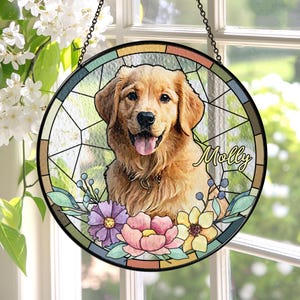 Personalized Pet Portrait Stained Glass Suncatcher, Custom Dog Portrait from Photo, Dog Portrait Art Suncatcher, Stained Glass Dog Memorial