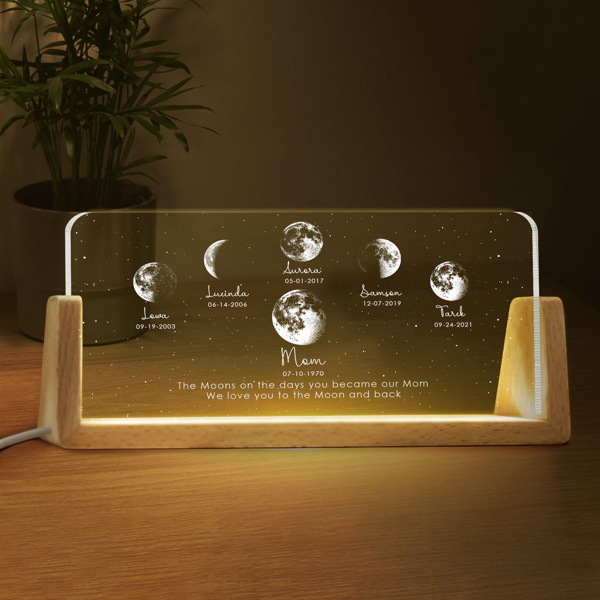 The Day You Became My Mom – Personalized Moon Phase LED Night Light, Custom Birth Date & Text, Perfect Mother's Day Gift