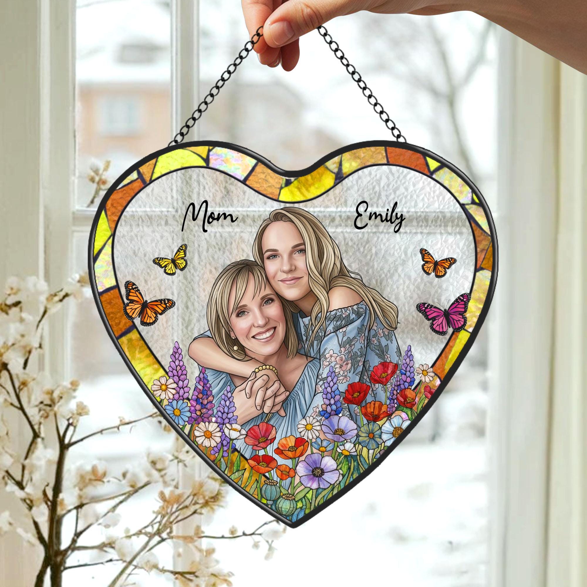 Custom Photo Portrait Stained Glass Suncatcher Gift for Mom,mum Gift ...