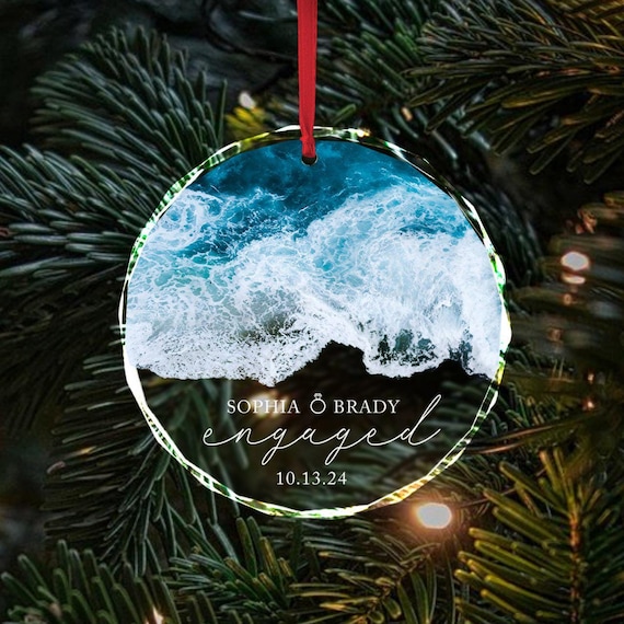 Beach Engaged Ornament, Engaged Christmas Ornament, Engagement Gift, Personalized Engagement Gift, Engagement Christmas Gift,Couple Ornament