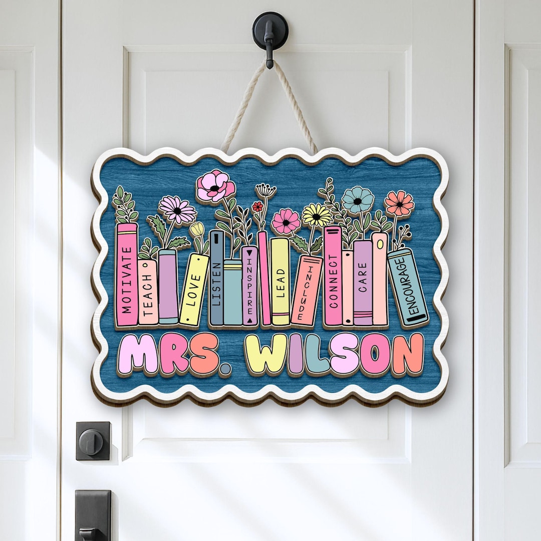 Custom 3D Teacher Door Hanger, Gift for Teacher, Floral Teacher Name ...