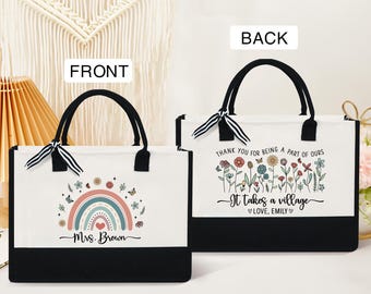 Personalized Teacher Tote Bag, Custom Teacher Gift Bag, Teacher Tote Bag, Gift For Teacher, Rainbow Thank You Teacher Appreciation Gift