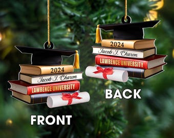Class of 2024  2D Flat Ornament, High School Graduation Gifts, Grad Gift,Personalized Graduation Cap Ornament With Books,Graduation Ornament
