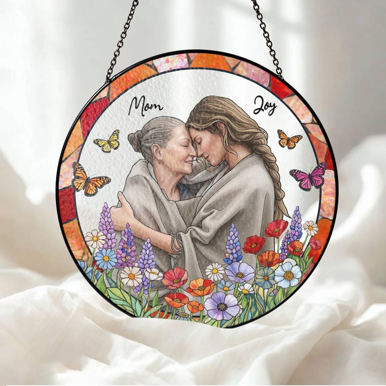 Custom Photo Portrait Stained Glass Suncatcher Gift for Mom,mum Gift ...