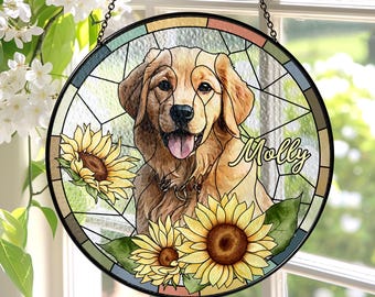 Personalized Pet Portrait Stained Glass Suncatcher, Custom Dog Portrait from Photo, Dog Portrait Art Suncatcher, Stained Glass Dog Memorial