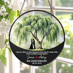 9th Anniversary Willow Stained Glass Suncatcher, Willow Tree 9 Year Anniversary Gift, 9th Anniversary Gift, Wedding Anniversary Gift For Her