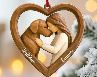 Personalized Girl with Dog Ornament, 2D Flat Custom Dog Memorial Keepsake, Christmas Gift for Dog Mom, Personalized Ornament for Dog Lovers