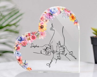 Holding Kid Hands Mom Grandma, Custom Name Mom And Kid Hands Acrylic Plaque, Mother's Day Gifts From Daughter, Gift For Mom, Grandmas Gift