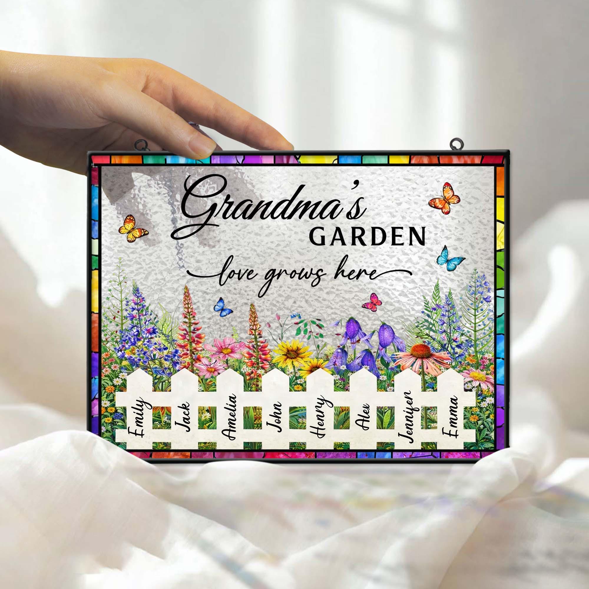 Custom Grandma's Garden Stained Glass, Personalized Love Grows Here ...