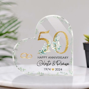 Personalised 50th Anniversary Gift, Golden Anniversary Heart Plaque, Anniversary Gifts, 50th Anniversary Gift for Husband Wife Parents