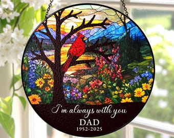 Custom Memorial Stained Glass Suncatcher, Sympathy Gift, Loss Of Dad, Remembrance Memorial Suncatcher, Mom Loss Ornament Christmas Keepsake