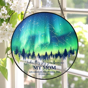 Glasmalerei-Sternkarte nach Datum Suncatcher Muttertagsgeschenk Konstellationskarte Nachthimmel nach Datum Fensterdekor Geschenk für Mutter Familie Geschenk Art