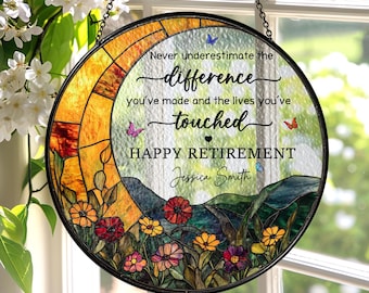 Stained Glass Retirement Suncatcher Personalized Floral Retirement Window Decor, Colleague Retirement Keepsake Retirement Gift For Coworker
