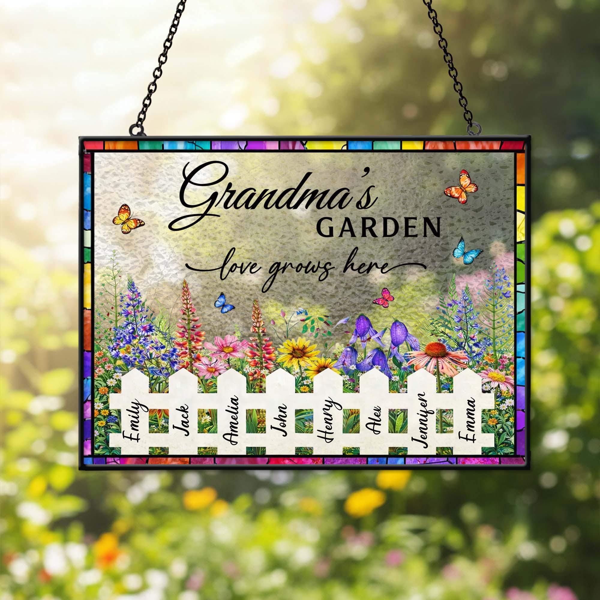 Custom Grandma's Garden Stained Glass, Personalized Love Grows Here ...