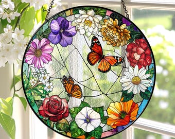 Family Birth Flower Stained Glass Suncatcher Birth Month Flowers Personalized Window Hangings Grandmas Garden Mothers Day Gift