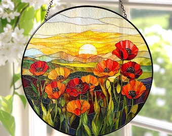 Stained Glass Birth Flower With Name Suncatcher Mother's Day Gift For Mom, Grandmas Garden Birth Month Flower Window Decor, Memorial Gift