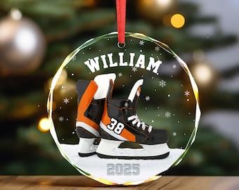 Personalized Hockey Ornament, Ice Hockey Player Ornament Custom Hockey Team Gift Sports Christmas Keepsake, Hockey Club Gift Kid Ornament