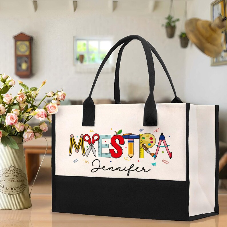 Personalized Spanish Teacher Maestra Bilingual Tote Bag Back to School ...