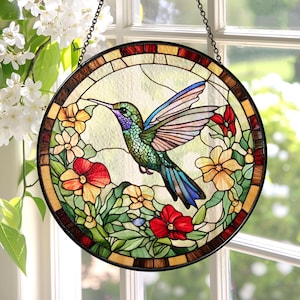 Hummingbird Stained Glass Suncatcher, Hummingbird Window Hanging, Gifts for Mom, Indoor Decor, Humming bird Wall Art, Memory Sympathy Gift
