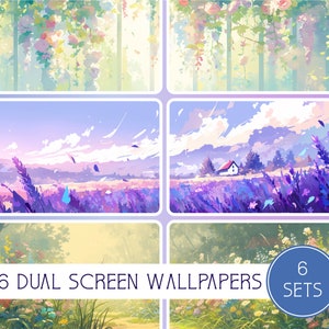 Cottage Comfort Dual Screen Collection, 6 Sets, 6 Super Ultrawide Wallpapers, High Resolution, 32:9, Multiple Screens, Lofi,Instant Download