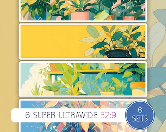 Urban Jungle Collection, 32:9 aspect ratio, 6 Super Ultrawide Wallpapers, High Resolution, desktop, bonus dual screen, Lofi, Instant Download
