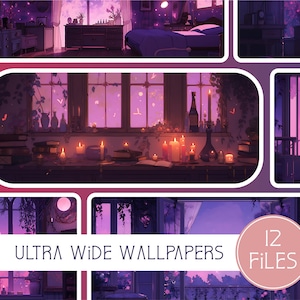 Candle Night Wallpaper Collection, 12 Digital Backgrounds, Commercial Use, High Resolution, 21:9, Ultra Wide Desktop, Lofi, Instant Download