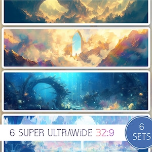 Galactic Portal Collection, aspect ratio 32:9, 6 sfondi Super Ultrawide, alta risoluzione, desktop, bonus doppio schermo, Lofi, download
