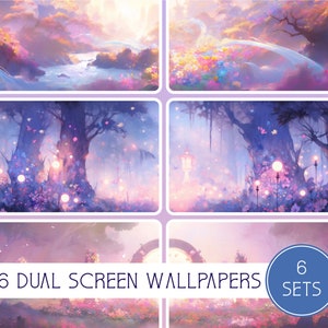 Serenade Dual Screen Collection, 6 Sets, 6 Super Ultrawide Wallpapers, High Resolution, 32:9, Multiple Screens, Lofi, Instant Download