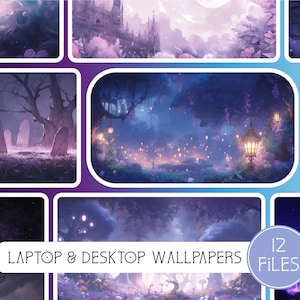 Witch Night Wallpaper Collection, 12 Digital Backgrounds, Commercial Use, High Resolution, 16:9, Laptop and Desktop, Lofi, Instant Download
