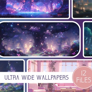 Glowing Tree Wallpaper Collection, 12 Digital Backgrounds, Commercial Use, High Resolution, 21:9, Banner, Desktop, Lofi, Instant Download